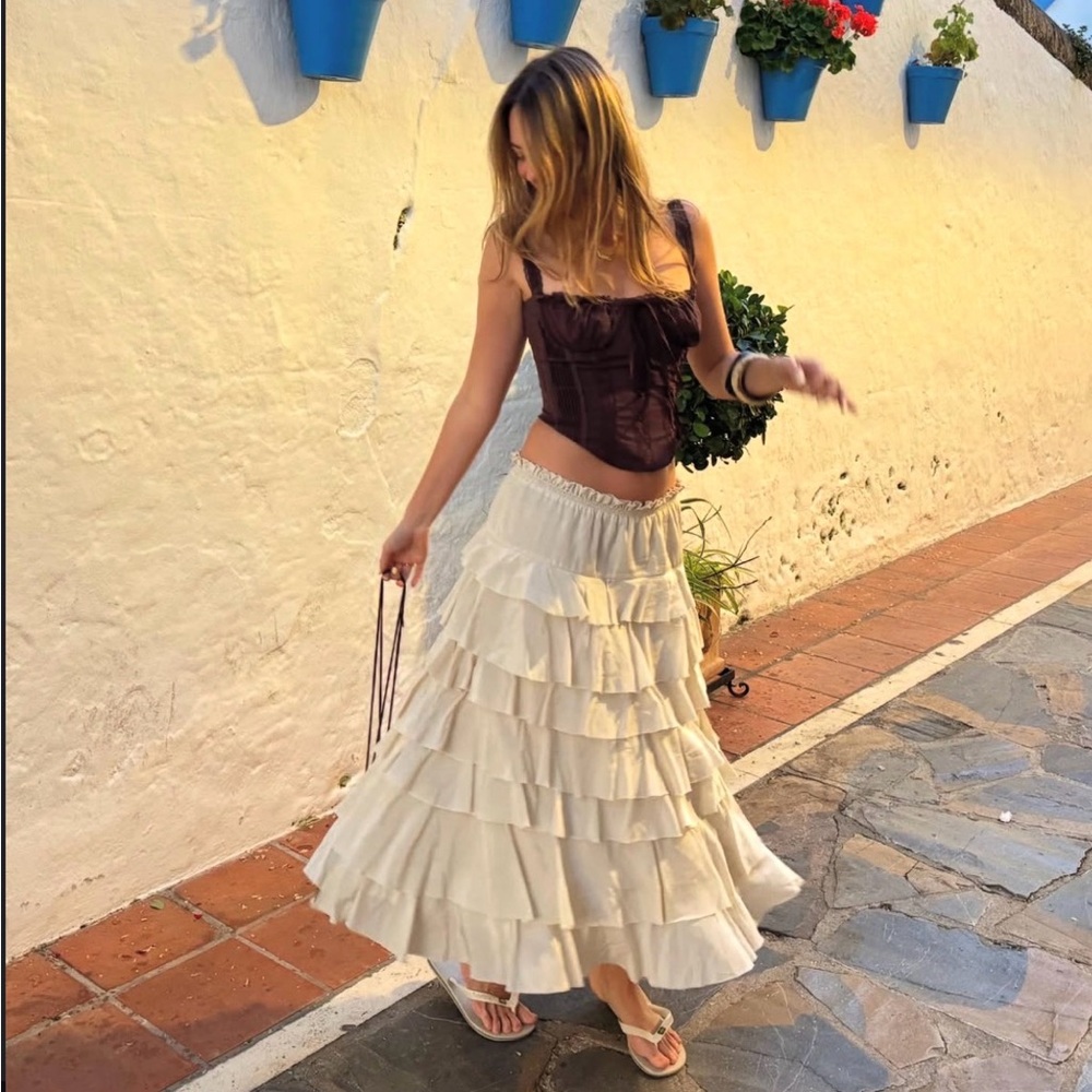 ZARA RUFFLED MIDI SKIRT ZW COLLECTION